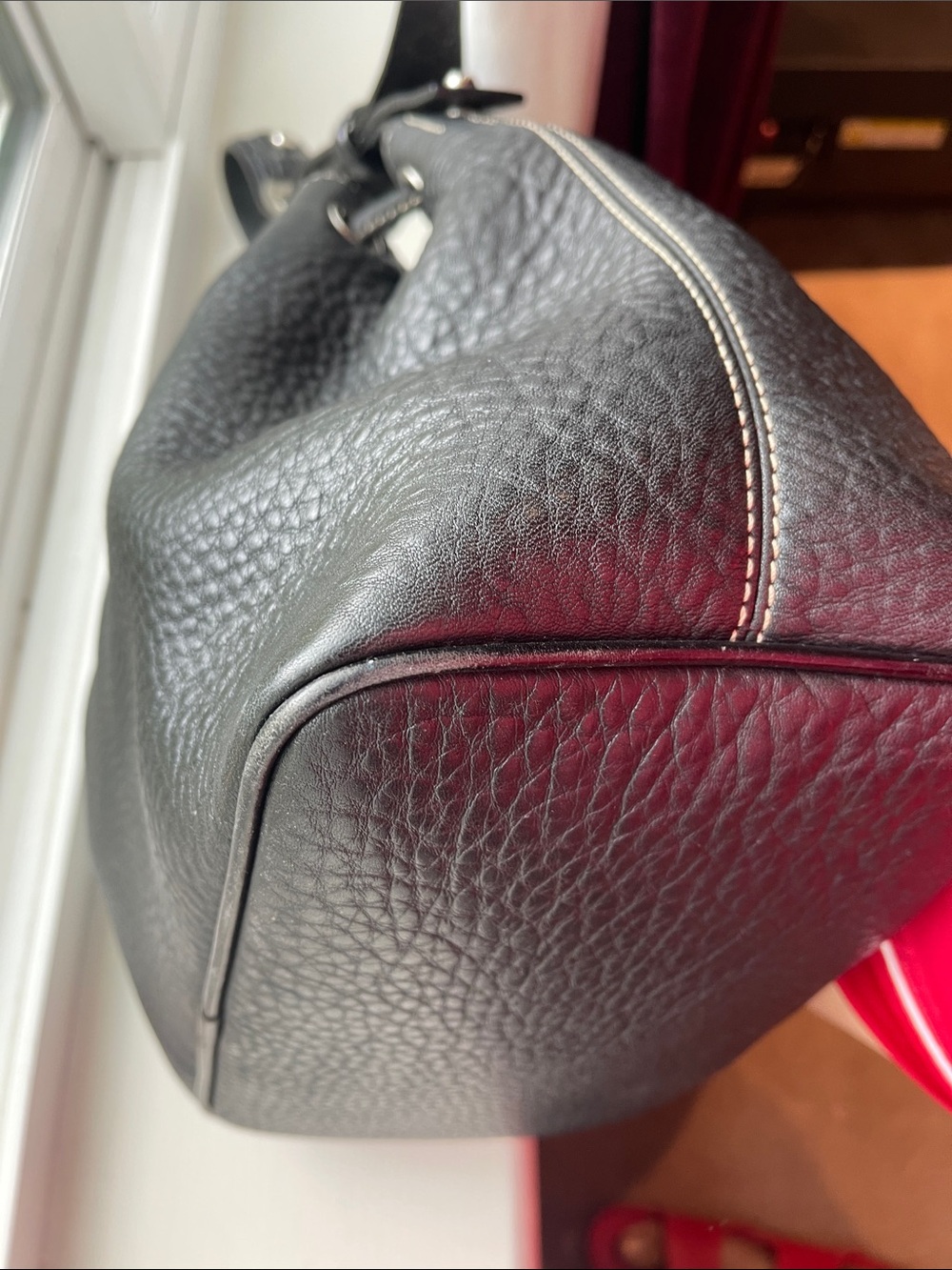 Dooney & Bourke Black Pebble Leather Drawstring Crossbody Bucket Bag - Picture 8 of 11